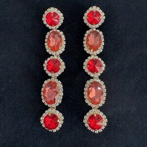 Large Ruby Red Crystal Drop Statement Earrings